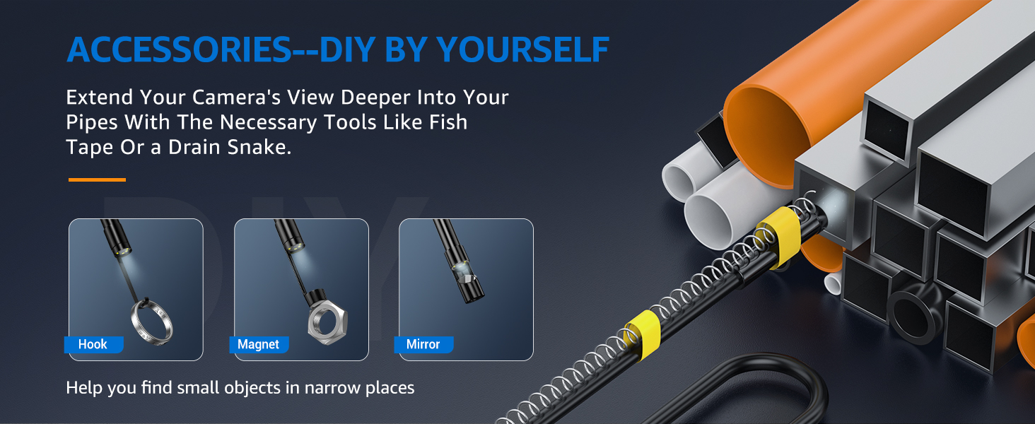 pipe camera with 3 accessories diy yourself extend view for narrow areas hook mirror magnet
