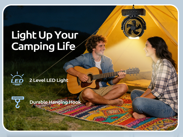 portable battery powered fan for camping outdoor patio rechargeable tent