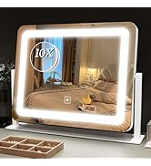ROLOVE Vanity Mirror with Lights 15"x12", Lighted Makeup Mirror with 10X Magnification, 3 Color L...
