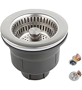 Hibbent Upgraded 3 in 1 Kitchen Sink Drain Strainer and Stopper Combo Assembly Kit, Stainless Ste...