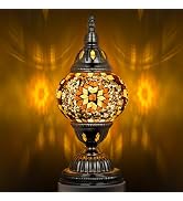 Marrakech Turkish Table Lamp with Bronze Base,Handmade Yellow Moroccan Tiffany Style Mosaic Glass...