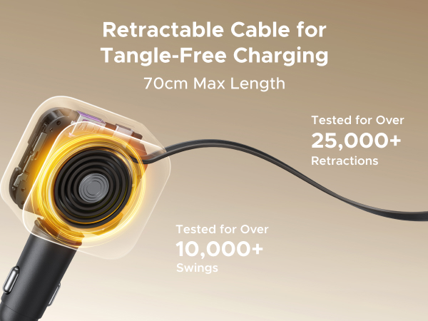 Up to 70cm Retractable Cable for Convenient Charging