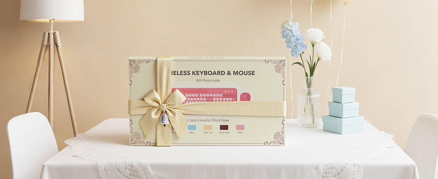 Lovely home office upgrade for her, a holiday keyboard set for cozy daily tasks.