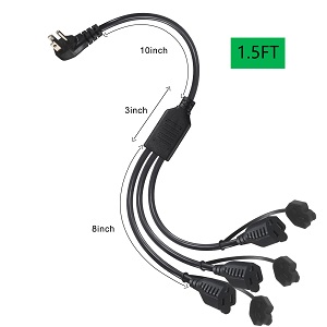  90-Degree Flat Plug 1.5FT 3-Outlet Power Splitter Extension Cord 