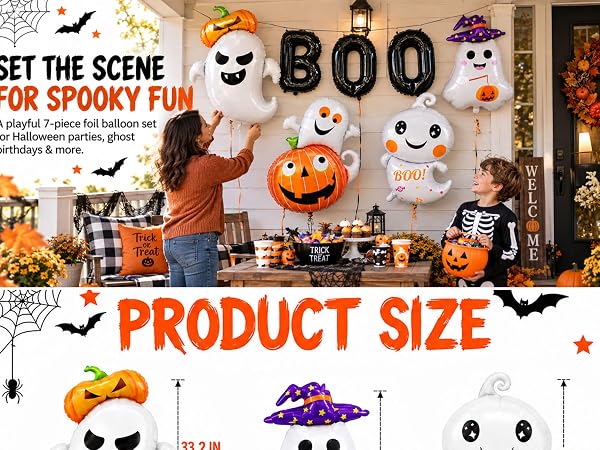 7 Pieces Halloween Ghost Pumpkin Boo Balloons Set
