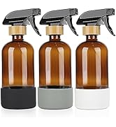 HOMBYS Empty Bamboo Glass Spray Bottles with Silicone Sleeve Protection - Refillable 17 oz Amber ...