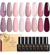 ROSALIND Pink Purple Gel Nail Polish Set, 8 Colors Pink Glitter Gray Gel Polish, Gentle Pink Eleg...