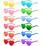 AGGKKY 12 Pairs Heart Shaped Sunglasses for Women Girl Colorful Rainbow Sunglasses Rimless Fun Tr...