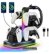 JDGPOKOO PS5 Controller Charger with Headphone Stand, RGB PS5 Controller Charging Station Dock wi...