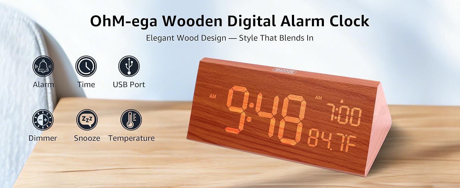 elegant wood design digital alarm clock
