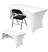 Nasitos 2 Pack Fitted White Tablecloth Rectangle for 4 ft Table-Open Back Folding Stretch Spandex...