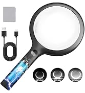 30X Charge Magnifier with Light, NUEYiO 4.33Inch Large Handheld Magnifying Glass with Light, 20 D...