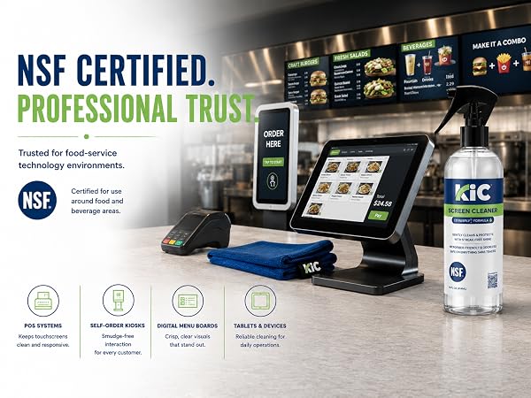 NSF Certified professional touchscreen cleaner spray bottle displayed