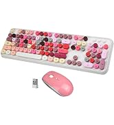 Wireless Keyboard Mouse Combo, 2.4GHz Wireless Colorful Typewriter Keyboards with 108 Keys, Cute ...