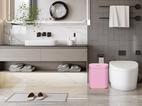 Pink Bathroom Trash can with Automatic Touchless Lid