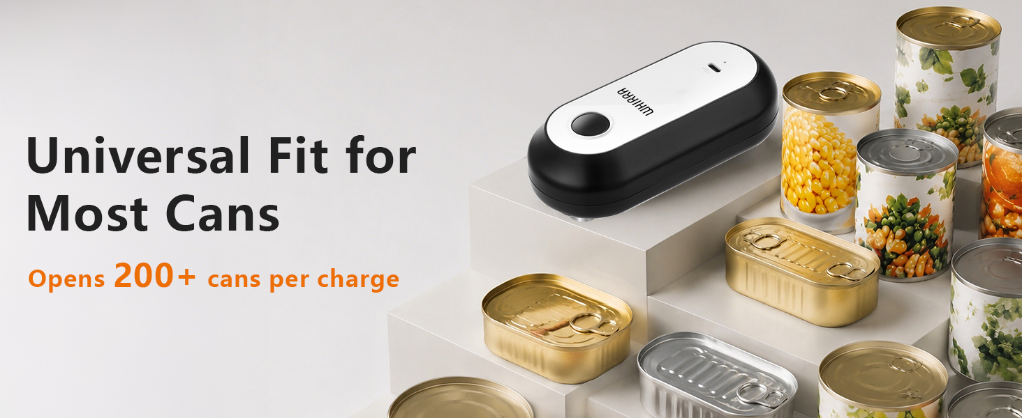 Electric can opener opening different sizes of cans, designed for convenient everyday kitchen use.
