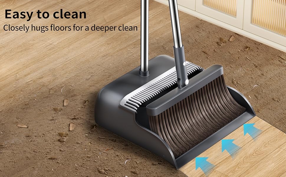 broom with dustpan combo set closely hugs floors
