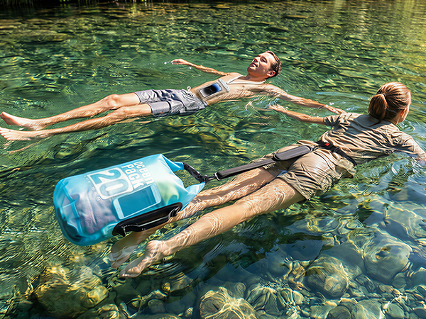 Floatable waterproof dry bag: gear protection and safety aid for open water swimming