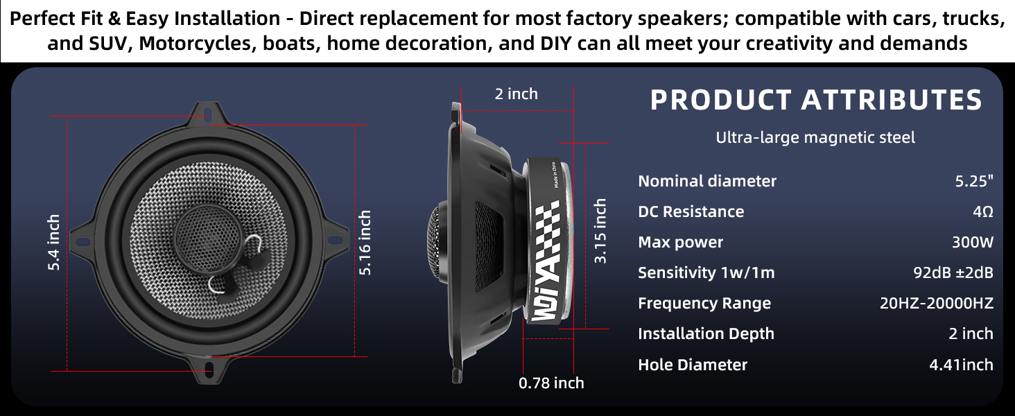 WDiYA 5.25-Inch Car Coaxial Speaker Carbon Fiber Cone Bowl 2-Way Full Frequency High Fidelity Audio
