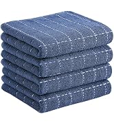 Homaxy 100% Cotton Terry Kitchen Towels(Navy Blue, 13 x 28 inches), Checkered Designed, Soft and ...