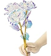Warmtree 10 Pcs 24K Galaxy Rose Glass Flowers Colorful Gold Rose Artificial Flowers Best Gifts fo...