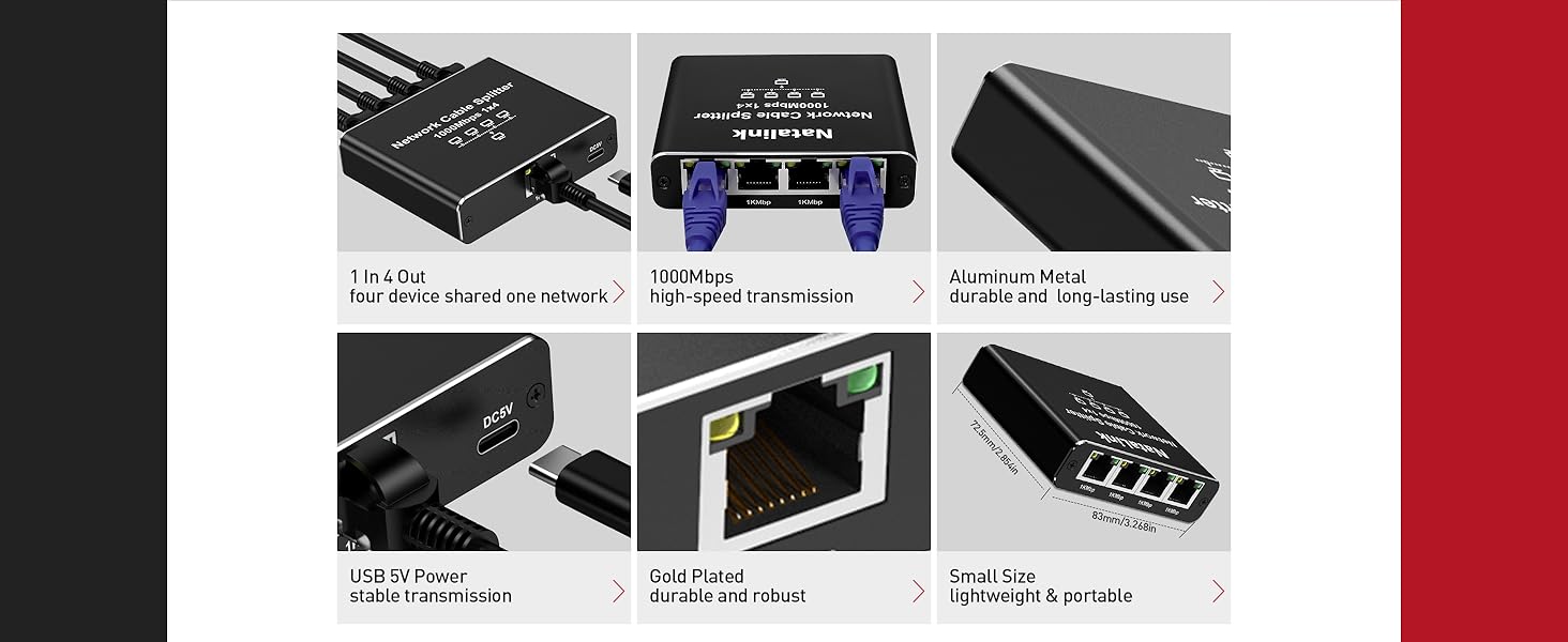 1000mbps ethernet splitter 1 to 4