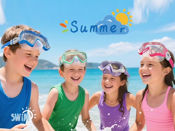 Kids Swim Goggles Snorkel Diving Mask Anti-Fog Kids-Goggles with Nose Cover Kids Swim Goggles 3-14
