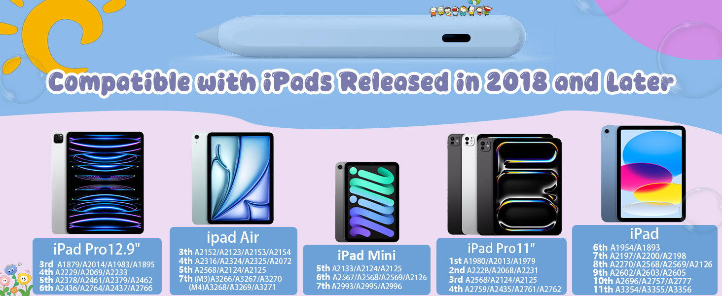 compatible with ipads released in 2018 and later iPad 11/10/9/8/7/6 Air 7/6/5/4/3/M3/M2 Pro