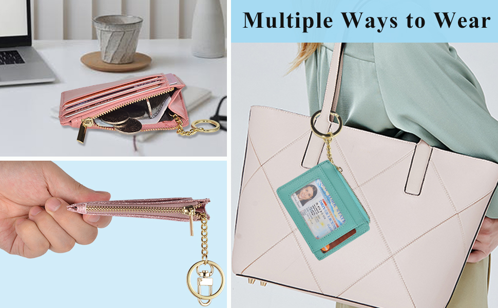 woogwin Womens Slim RFID Credit Card Holder Mini Front Pocket Wallet Coin Purse Keychain