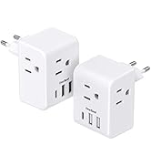 2 Pack European Travel Plug Adapter, International Power Plug Adapter with 3 Outlets 3 USB Chargi...