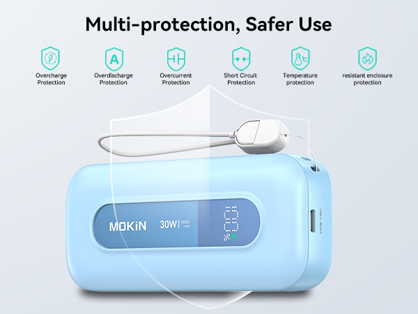  Portable Power Bank with Retractable USB C Cables