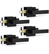 Plustool 4 Pack Matte Black Door Handles, Keyless Interior Door Knobs, Privacy Door Lever Lockset...