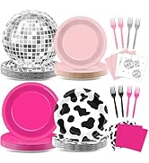 96PCS Western Cowgirl Party Plates and Napkins Cowgirl Party Supplies Cow Print Themed Dessert Pa...
