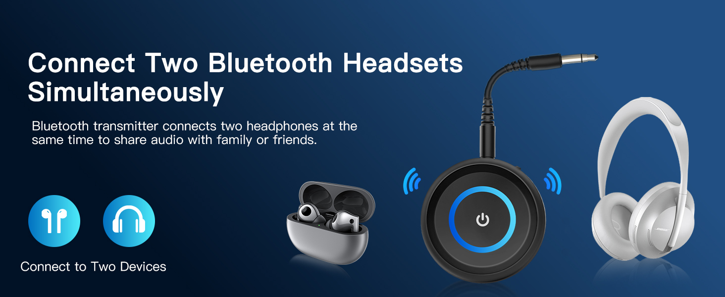 Bluetooth Transmitter Receiver for TV Airplane Home Stereo Wireless Adapter Low Latency Dual Link