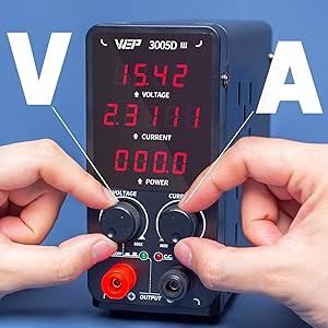showcasing the voltage and current adjustment method for the WEP 3005D-III