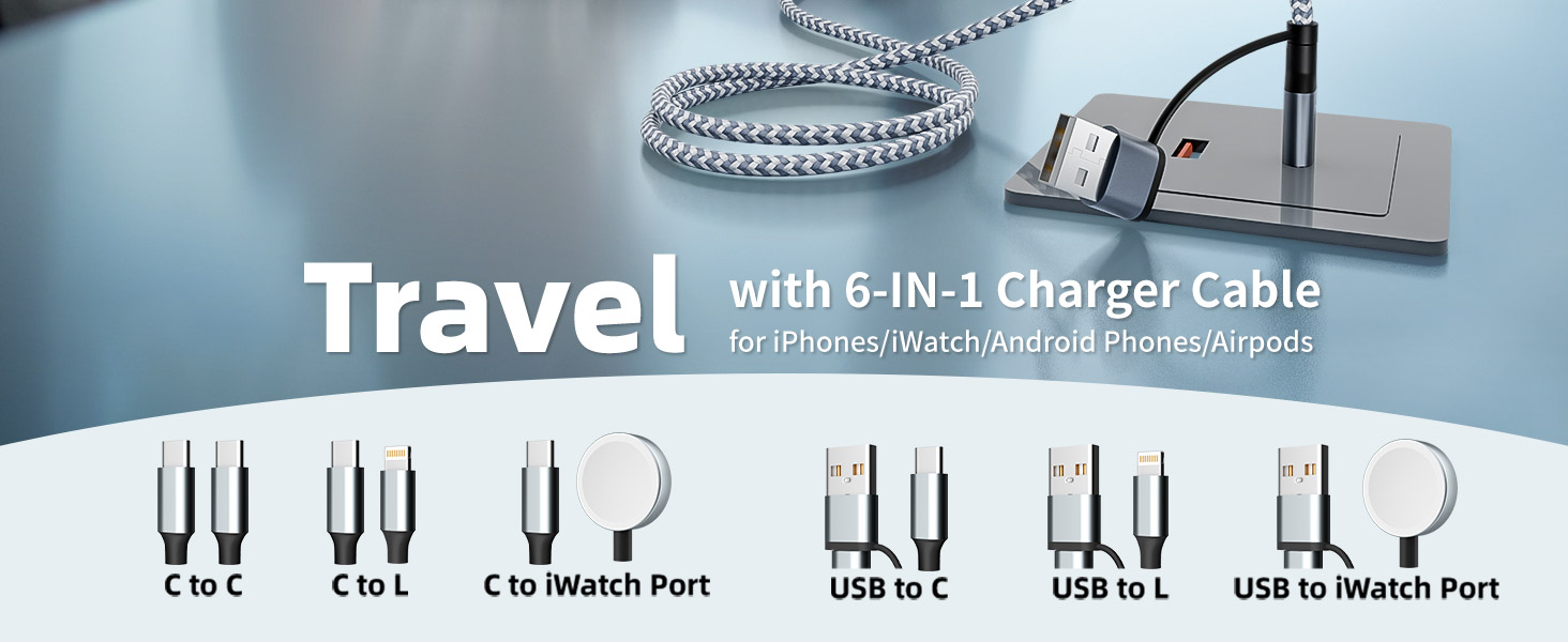 Travel Essentials 3 in 2 Charging Cable 2Pack 5FT