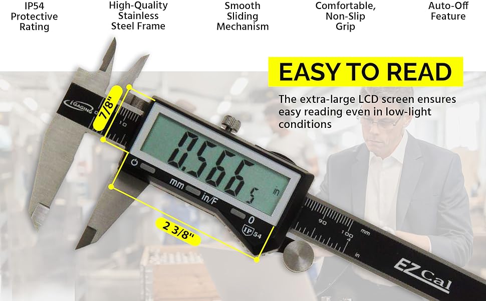 A caliper measuring tool like the EZCal is perfect for accurate dimensional assessments.