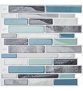 LONGKING Self-Adhesive Kitchen Backsplash, Marble Look Decorative Tiles (10 Tiles)