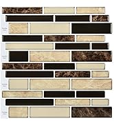 LONGKING 10-Sheet Brown Peel and Stick Backsplash Tile for Kitchen, Vinyl 3D Self-Adhesive Tile S...
