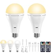 Brightown E26 Rechargeable Light Bulb with Remote and Timer, Battery Backup Bulb for Sconces and ...