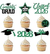 48 PCS Grad Cupcake Toppers, Glittery Congrats Graduation Cake Topper, 6 Styles Graduation Decora...