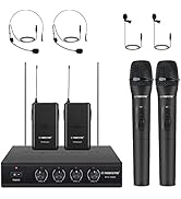 Phenyx Pro Wireless Microphone System, 4-Channel VHF Wireless Microphone Set with 2 Handhelds/2 B...