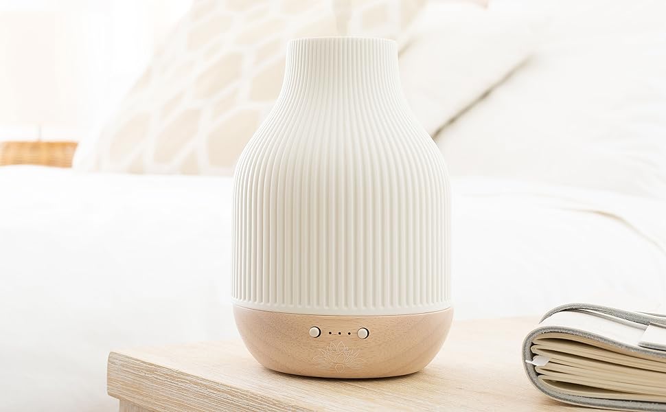 White Ceramic Glass Diffuser Whispersoft Timers Light Settings Humidifier Aromatherapy Diffusers