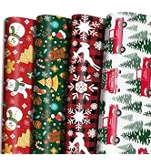 OHOME Christmas Wrapping Paper - Christmas Decorations | Christmas Gift Bags | Red, Green and Whi...