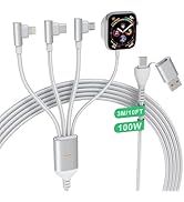 100W Multi Charging Cable for Apple Watch and iPhone 15,4 in 2 10FT USB C/A Fast Charging Cable 9...