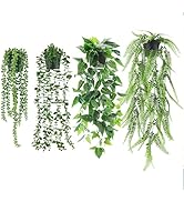 Der Rose 4 Pack Fake Plants Hanging with Pots Artificial Ivy Vine Faux Eucalyptus Hanging Plants,...