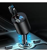 Retractable Car Charger, 4 in 1 Super Fast 60W, 2 Retractable Cables &amp; 2 USB Ports, Compatible wi...