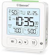 Geevon Small Digital Alarm Clock for Heavy Sleepers, Portable Travel Atomic Clock with Battery Po...