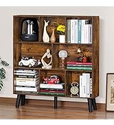 LEYAOYAO 8 Cube Bookshelf,3 Tier Bookcase with Legs,Rustic Brown Mid-Century Modern Bookshelves,L...