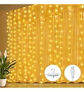 Ollny Curtain Lights for Bedroom - 200LED 6.6x6.6ft Fairy Lights Curtain, IP44 Waterproof USB Str...